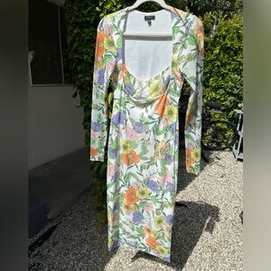 AFRM Kellen Cutout Long Sleeve Mesh Midi Dress